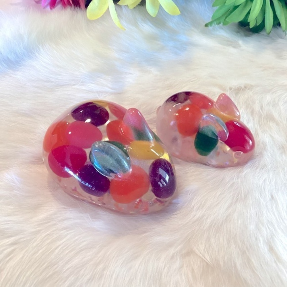 Handmade Resin Colorful Jellybean Easter Springtime Bunnies Rabbits Decor